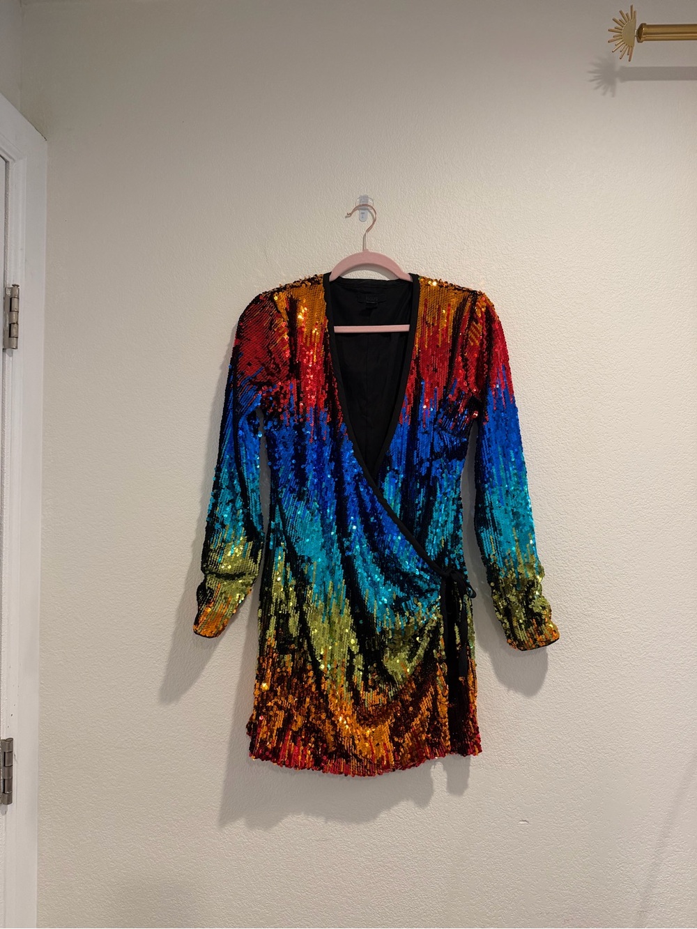 Hours | Sequin Wrap Mini Dress in Rainbow - Size S